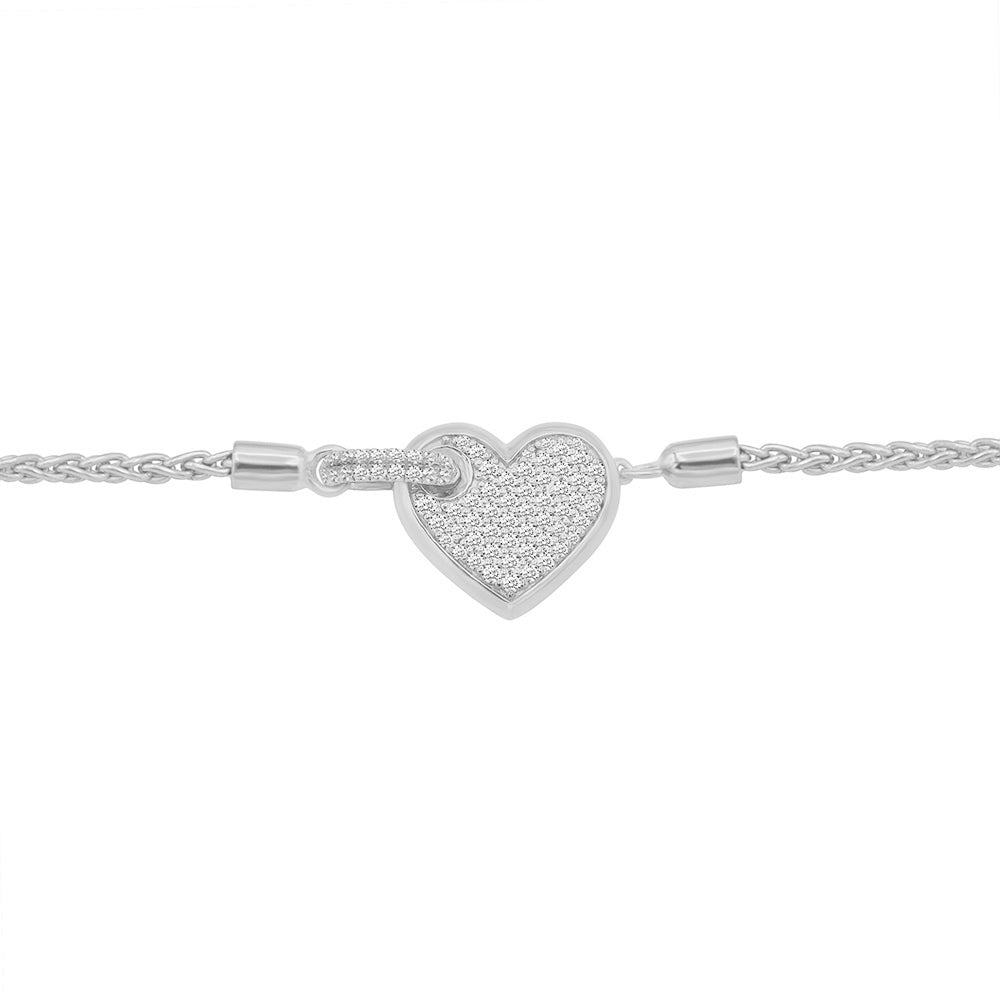 3/8 Cttw Pave Diamond Heart Bracelet in 14K White Gold with an adjustable slider