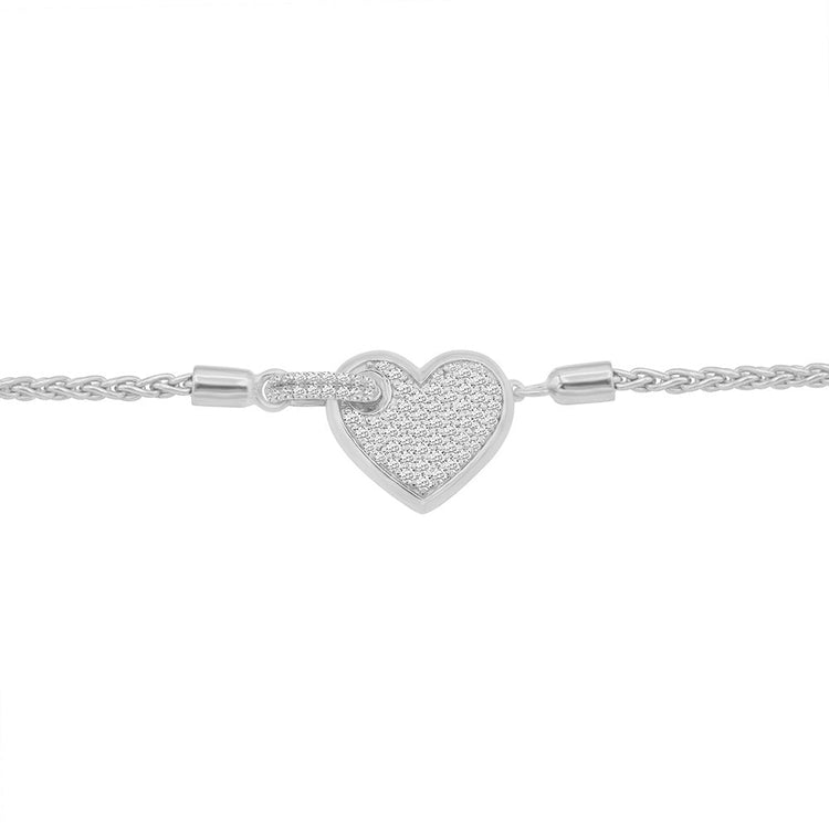 3/8 Cttw Pave Diamond Heart Bracelet in 14K White Gold with an adjustable slider