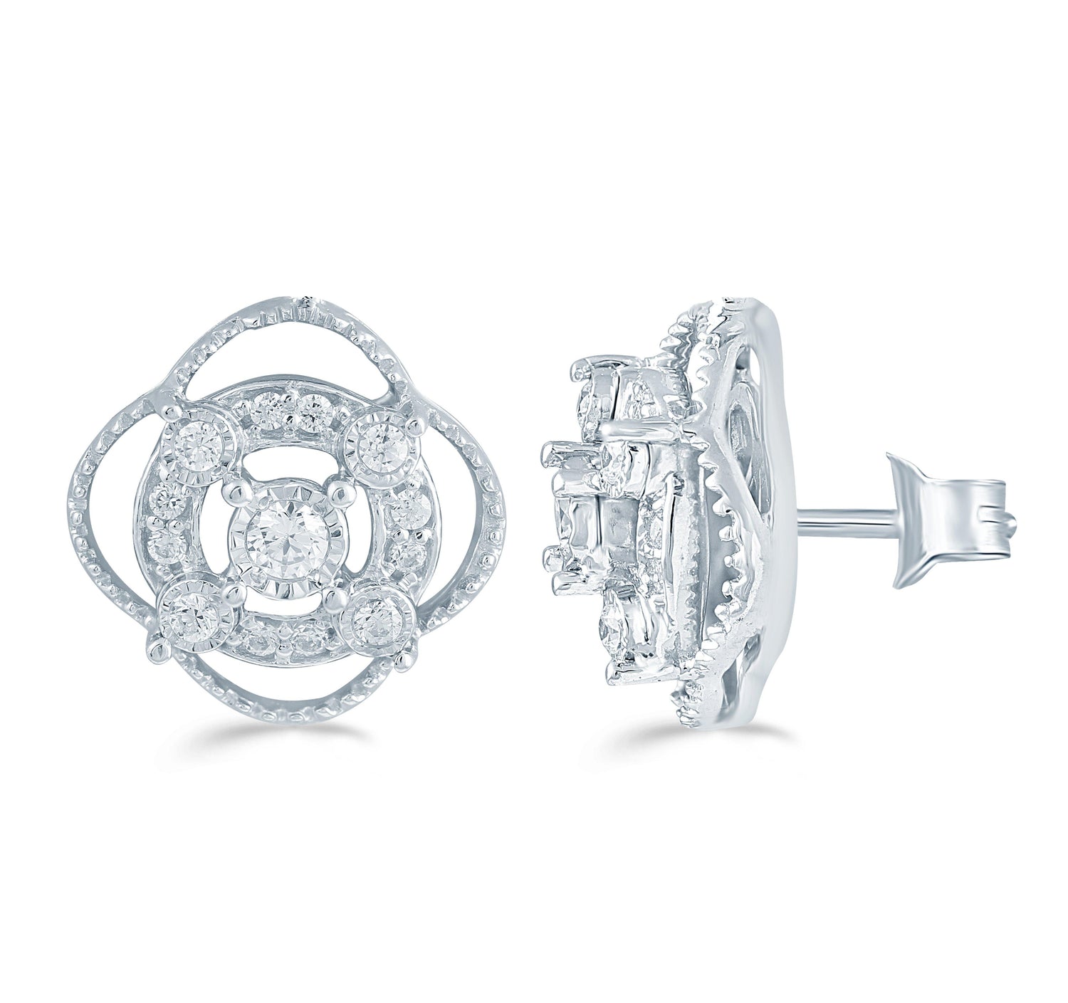 1/5Ct TW Diamond Quatrefoil Cluster Fashion Stud Earring in Sterling Silver - Fifth and Fine