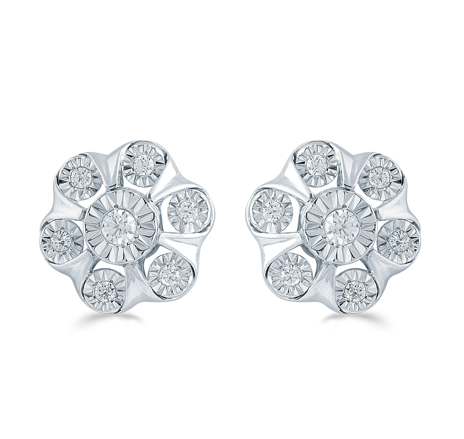 1/4CT TW  Diamond Floral Cluster Stud Earrings in Sterling Silver - Fifth and Fine