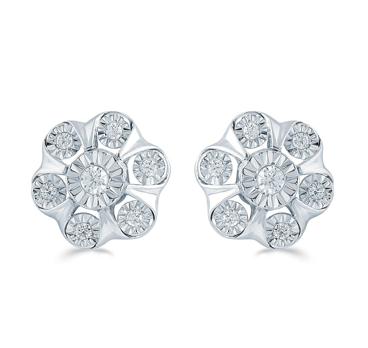 1/4CT TW Diamond Floral Cluster Stud Earrings in Sterling Silver - Fifth and Fine