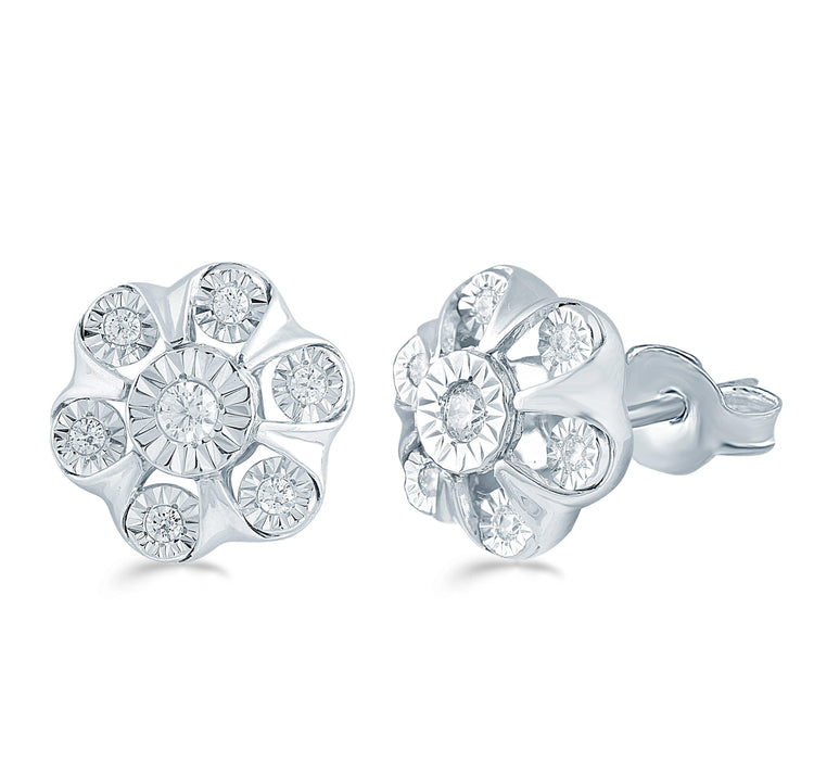 1/4CT TW Diamond Floral Cluster Stud Earrings in Sterling Silver - Fifth and Fine