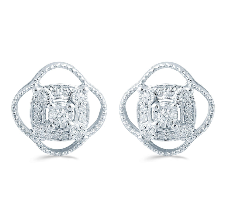 1/5CT TW Diamond Cushion Cluster Studs in Sterling Silver - Fifth and Fine