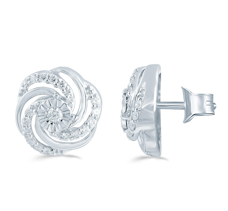 1/3CT TW Diamond Swirl Cluster Stud Earring in Sterling Silver - Fifth and Fine