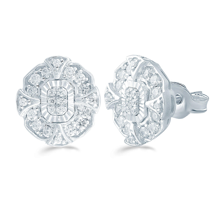 3/8Ct TW Diamond Emerald Cluster Fashion Stud Earring in Sterling Silver - Fifth and Fine