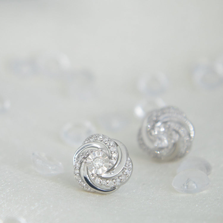 1/3CT TW Diamond Swirl Cluster Stud Earring in Sterling Silver - Fifth and Fine