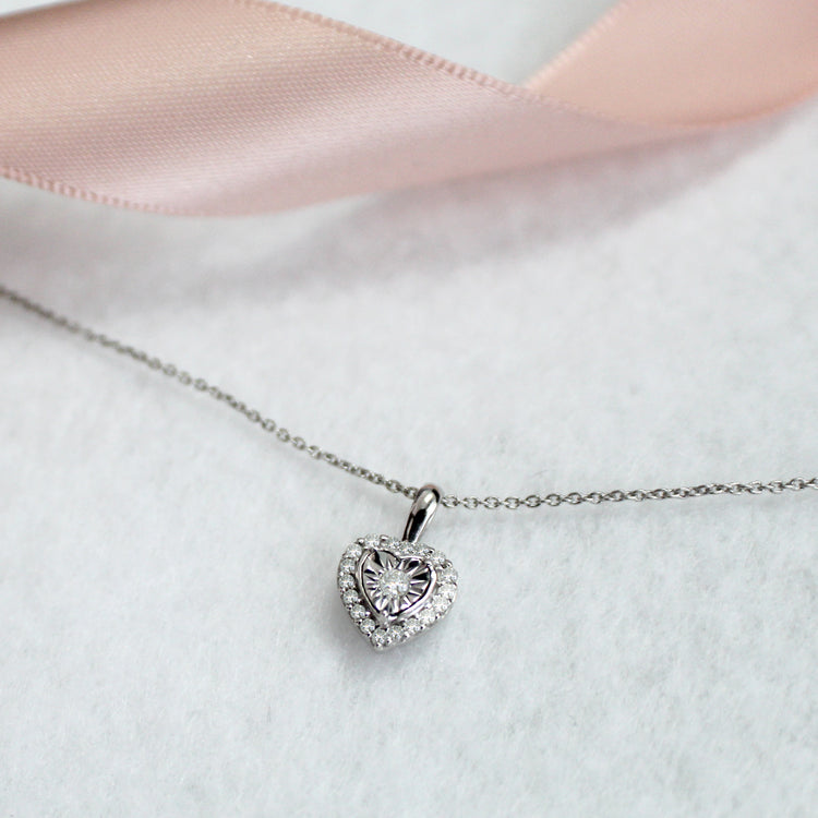 1/8CT TW Diamond Heart Shaped Pendant in Sterling Silver with 18 inch cable chain