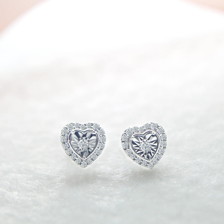 1/4Ct TW Diamond Heart Fashion Stud Earring in Sterling Silver - Fifth and Fine