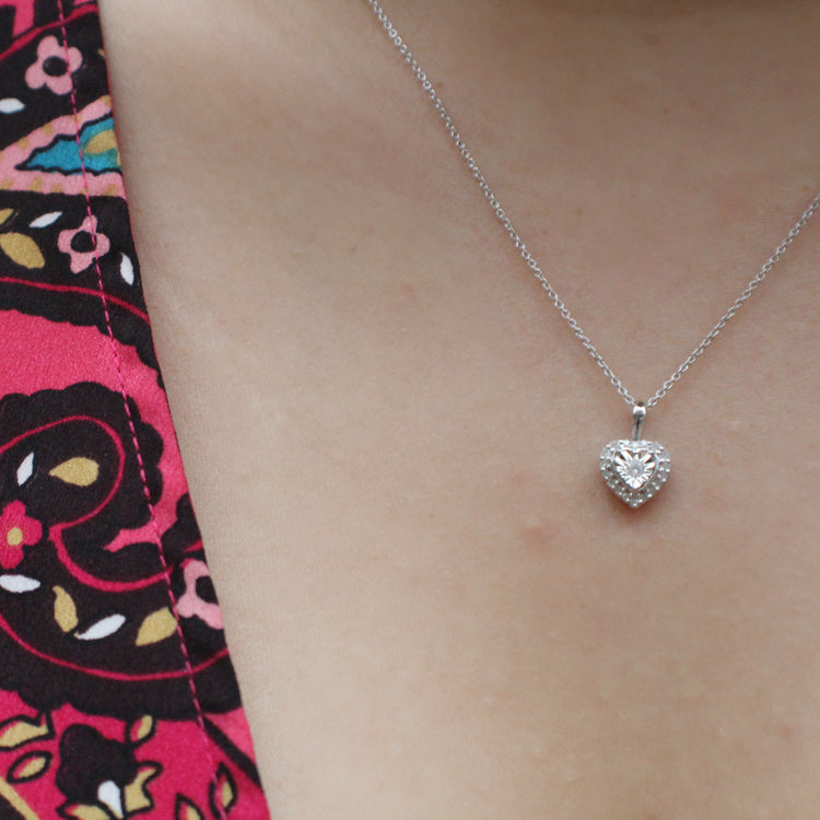 1/8CT TW Diamond Heart Shaped Pendant in Sterling Silver with 18 inch cable chain
