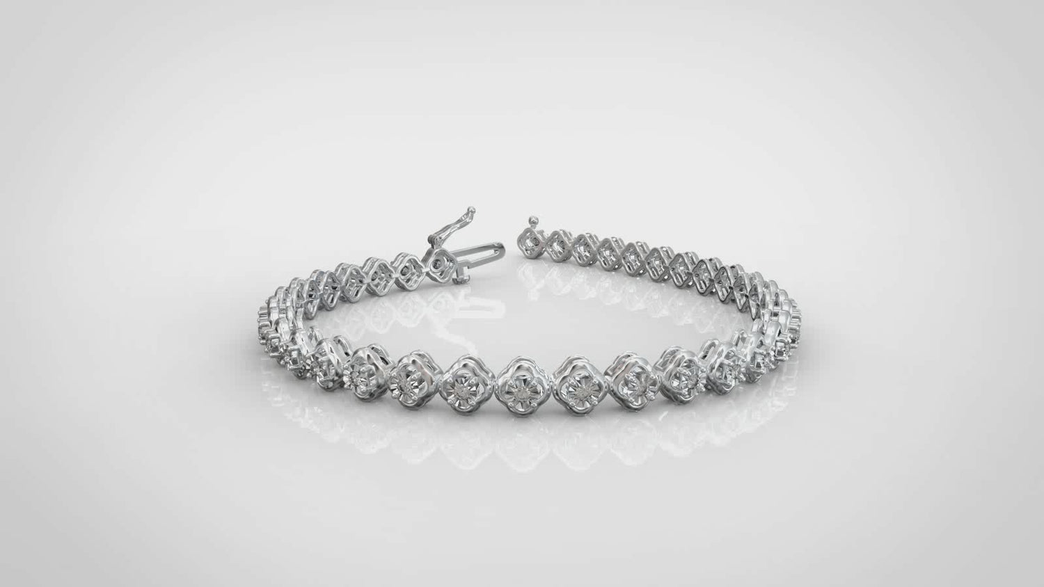 1/2 Carat tw Natural Diamond Clover Quatrefoil Tennis Bracelet in 925 Sterling Silver Alhambra