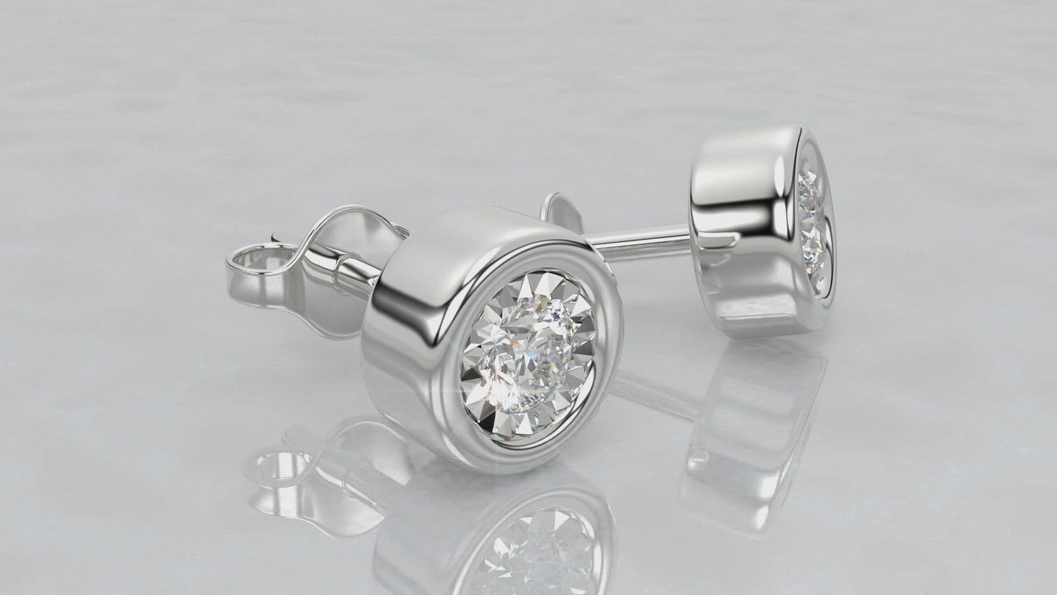 1/2 - 1/4 Cttw 14K Gold Bezel Set Round Natural Diamond Stud Earrings