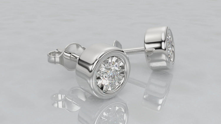1/2 - 1/4 Cttw 14K Gold Bezel Set Round Natural Diamond Stud Earrings