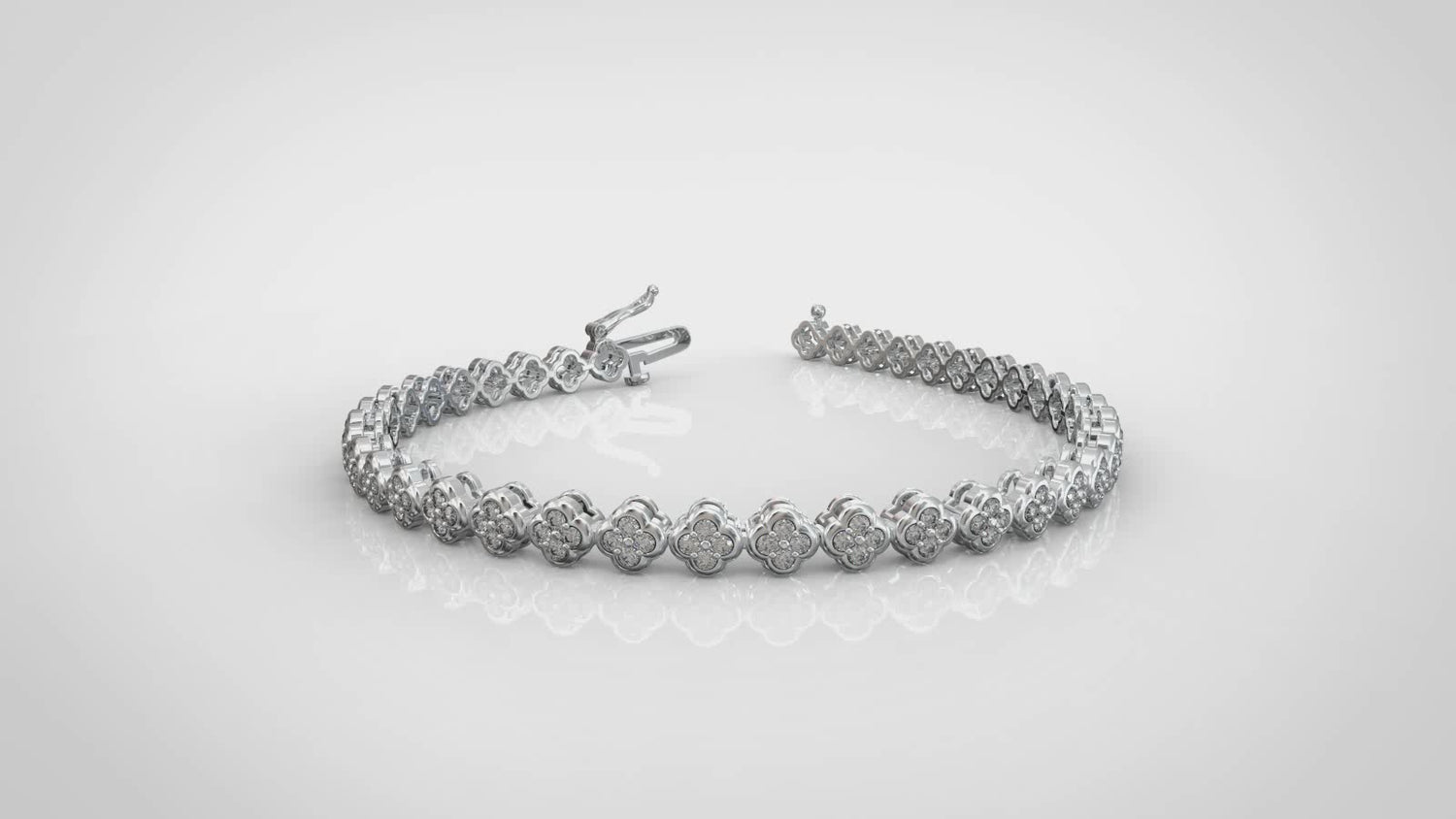 1 1/4 Carat tw Natural Diamond Clover Quatrefoil Tennis Bracelet in 925 Sterling Silver Alhambra van cleaf