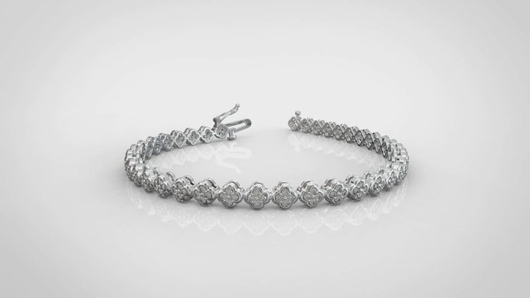 1 1/4 Carat tw Natural Diamond Clover Quatrefoil Tennis Bracelet in 925 Sterling Silver Alhambra van cleaf