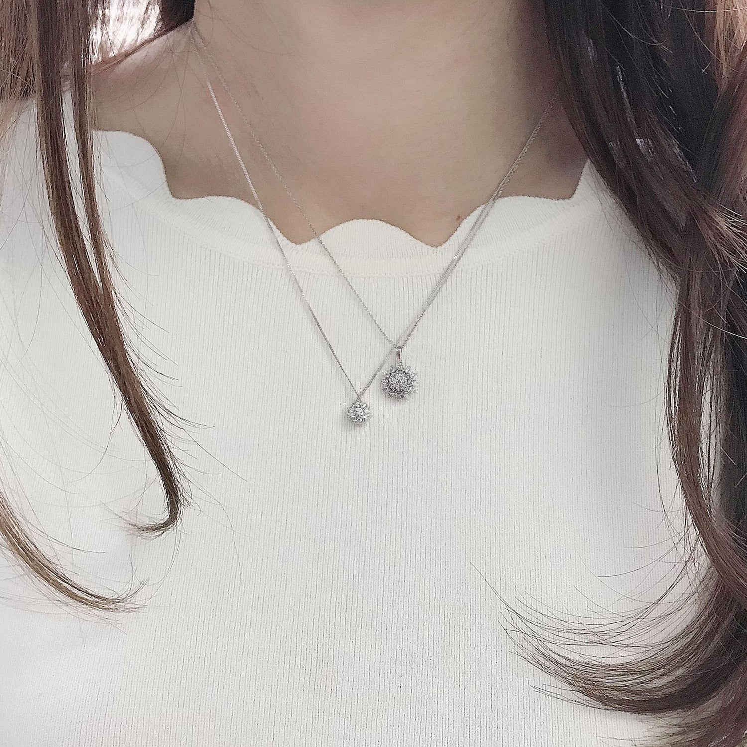 1/4CT TW Diamond cluster Pendant in Sterling Silver with 18inch cable chain - Fifth and Fine
