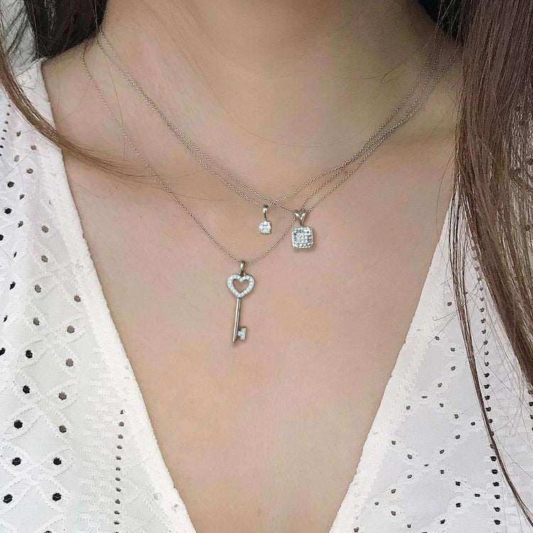 1/10CT TW Diamond Key Pendant in Sterling Silver with 18in Cable Chain - Fifth and Fine