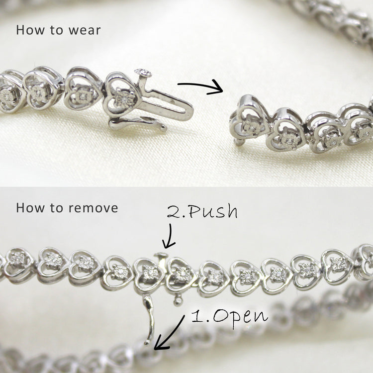 1/8ct tw Diamond Heart Tennis Bracelet in Sterling Silver