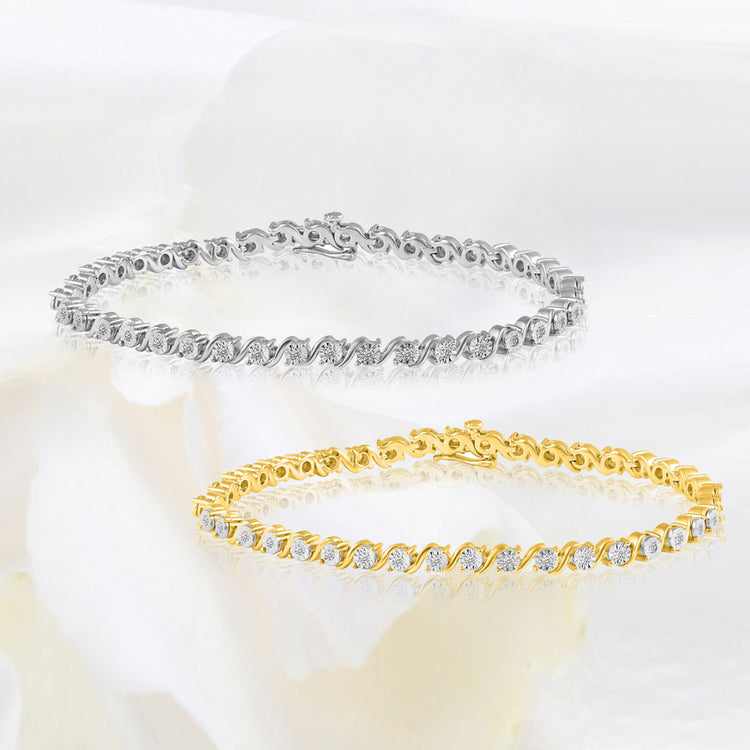1/3ct tw Diamond Infinity Wave Tennis Bracelet in Sterling Silver yellow gold