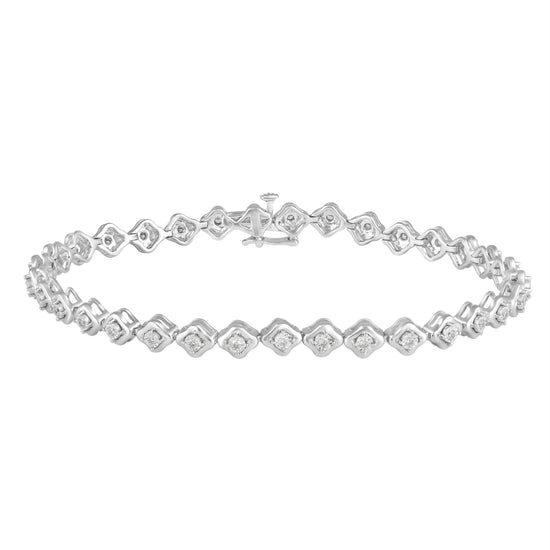 1/2 Carat tw Natural Diamond Clover Quatrefoil Tennis Bracelet in 925 Sterling Silver