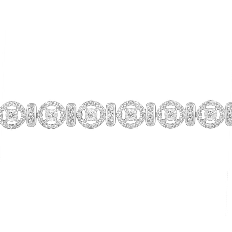 1 1/2 Carat tw Natural Diamond Circle Cluster Tennis Bracelet in 925 Sterling Silver