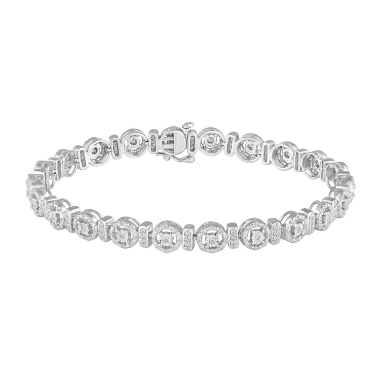 1 Carat tw Natural Diamond Halo Tennis Bracelet in 925 Sterling Silver
