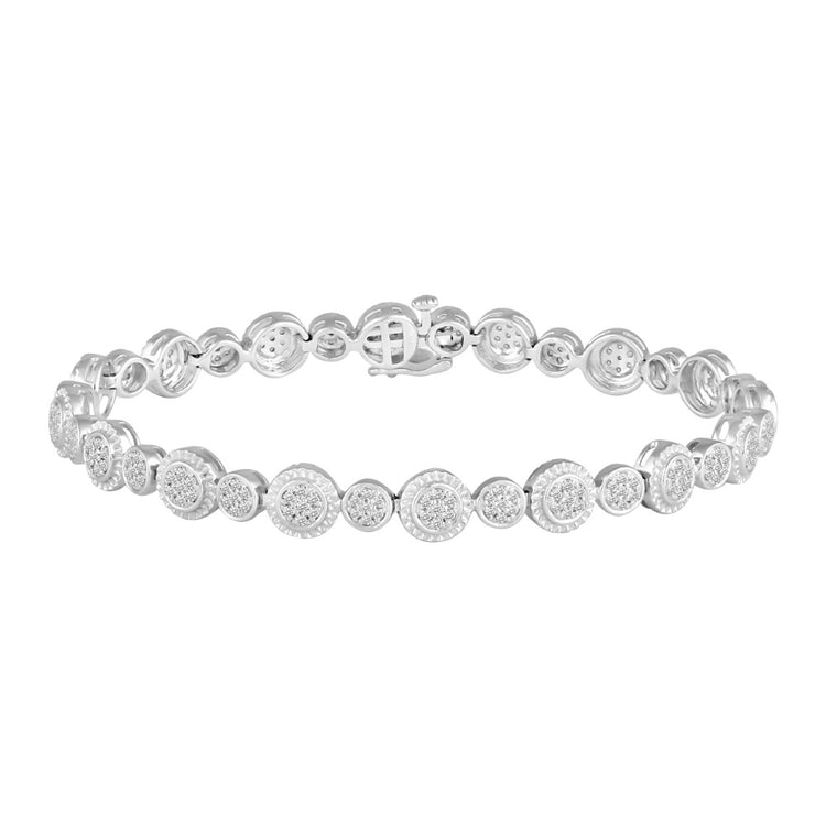 1 1/4 Carat tw Natural Diamond Round Cluster Tennis Bracelet in 925 Sterling Silver