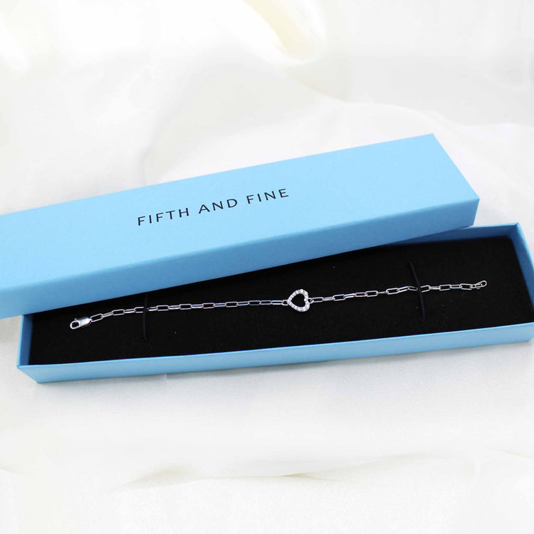 1/5 - 1/6 Cttw Natural Diamond Pave Link Chain 7" Bracelet in 925 Sterling Silver heart oval hexagon triangle rectangle