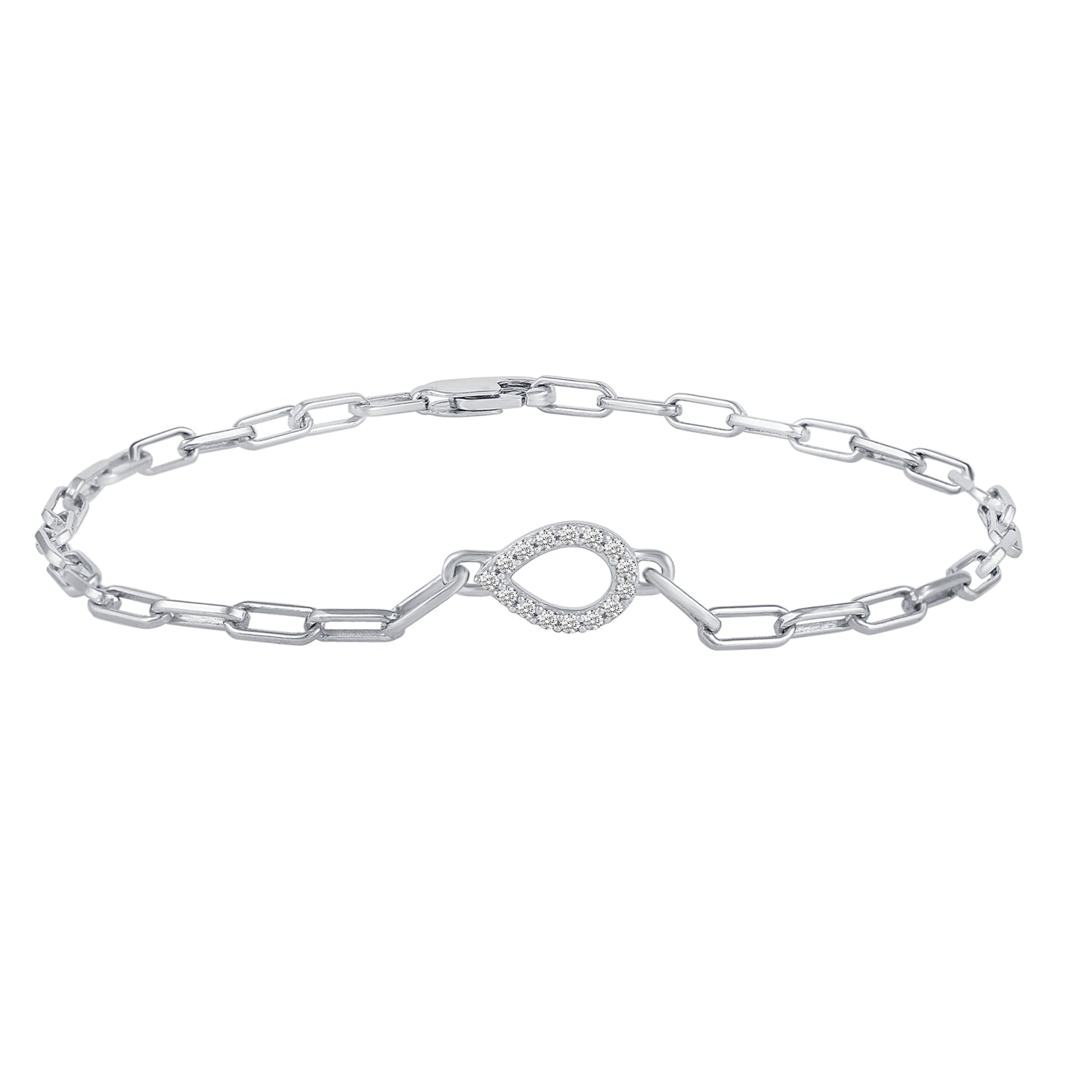 1/5 - 1/6 Cttw Natural Diamond Pave Link Chain 7" Bracelet in 925 Sterling Silver heart oval hexagon triangle rectangle