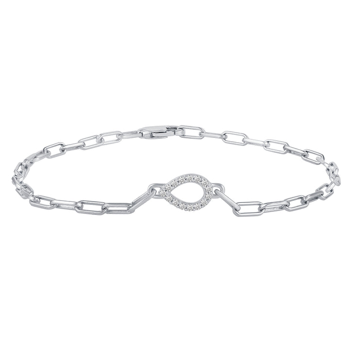 1/5 - 1/6 Cttw Natural Diamond Pave Link Chain 7" Bracelet in 925 Sterling Silver heart oval hexagon triangle rectangle