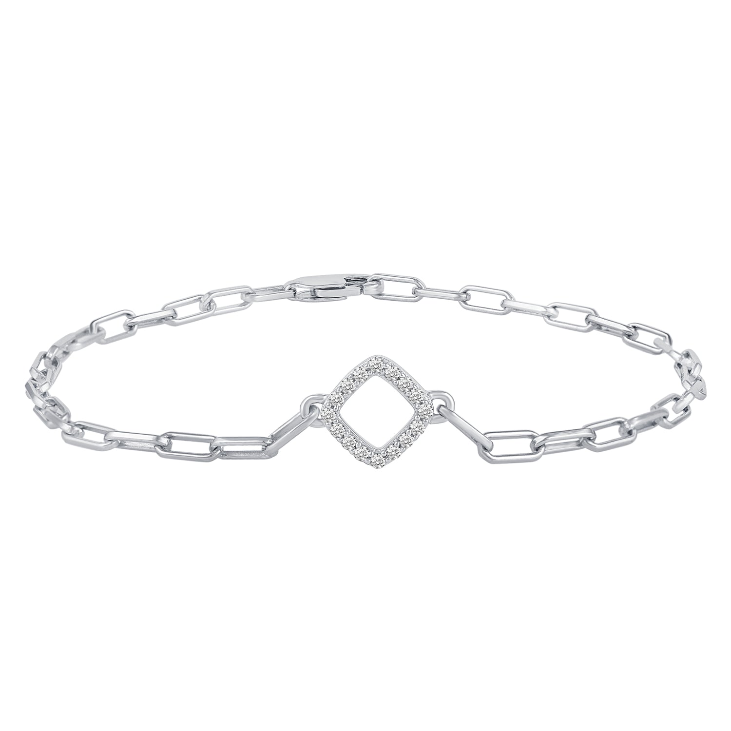 1/5 - 1/6 Cttw Natural Diamond Pave Link Chain 7" Bracelet in 925 Sterling Silver heart oval hexagon triangle rectangle