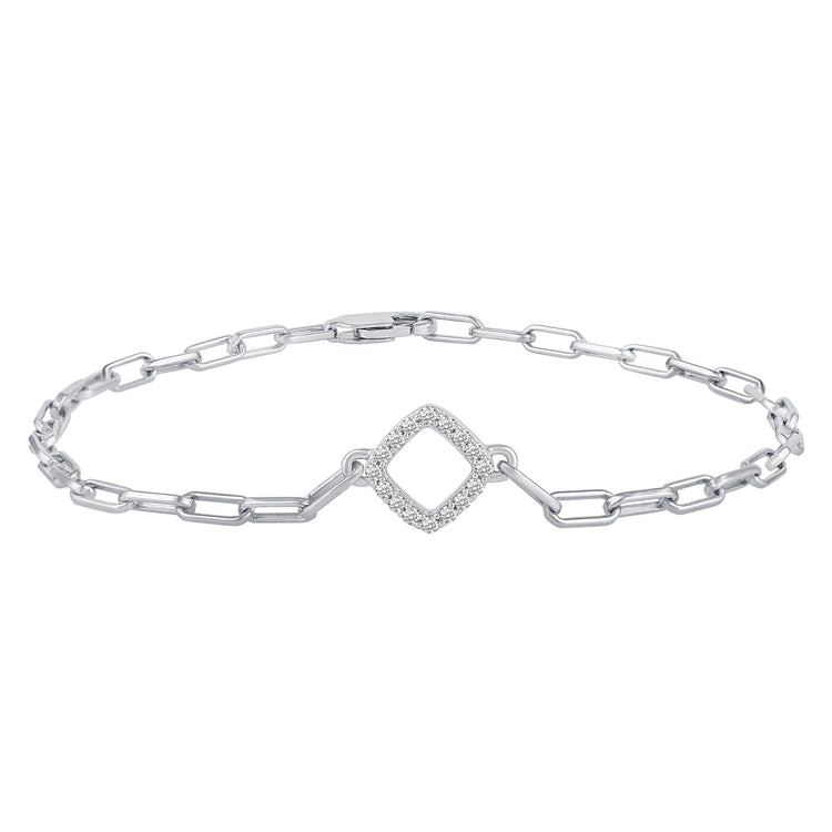 1/5 - 1/6 Cttw Natural Diamond Pave Link Chain 7" Bracelet in 925 Sterling Silver heart oval hexagon triangle rectangle