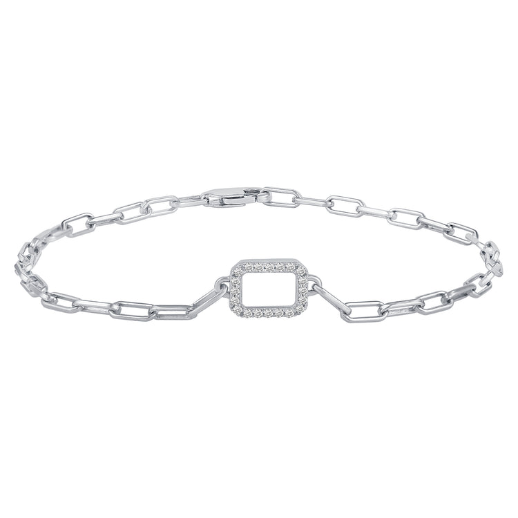 1/5 - 1/6 Cttw Natural Diamond Pave Link Chain 7" Bracelet in 925 Sterling Silver heart oval hexagon triangle rectangle