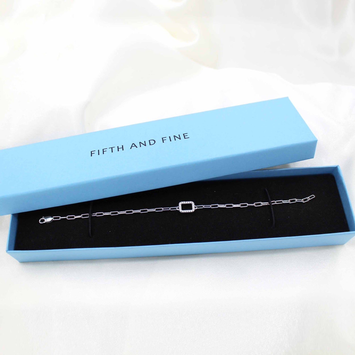 1/6 Cttw Natural Diamond Pave Rectangle Link Chain 7" Bracelet in 925 Sterling Silver