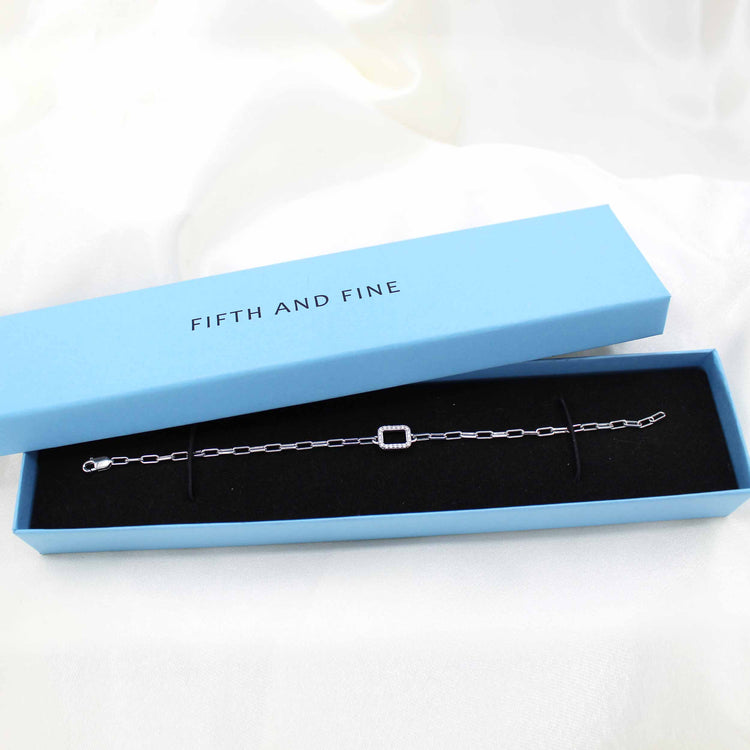 1/5 - 1/6 Cttw Natural Diamond Pave Link Chain 7" Bracelet in 925 Sterling Silver heart oval hexagon triangle rectangle