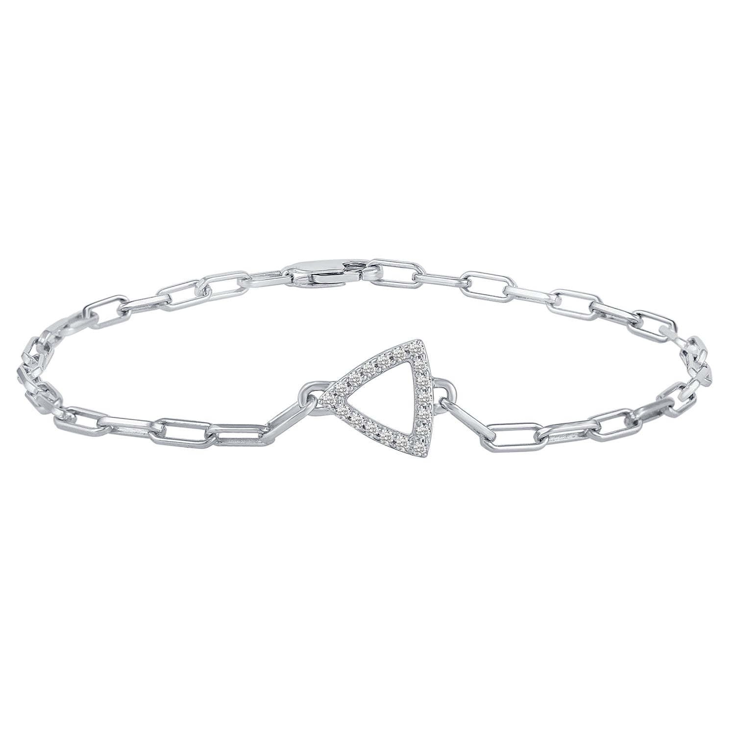 1/5 - 1/6 Cttw Natural Diamond Pave Link Chain 7" Bracelet in 925 Sterling Silver heart oval hexagon triangle rectangle