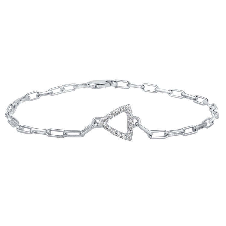 1/5 - 1/6 Cttw Natural Diamond Pave Link Chain 7" Bracelet in 925 Sterling Silver heart oval hexagon triangle rectangle