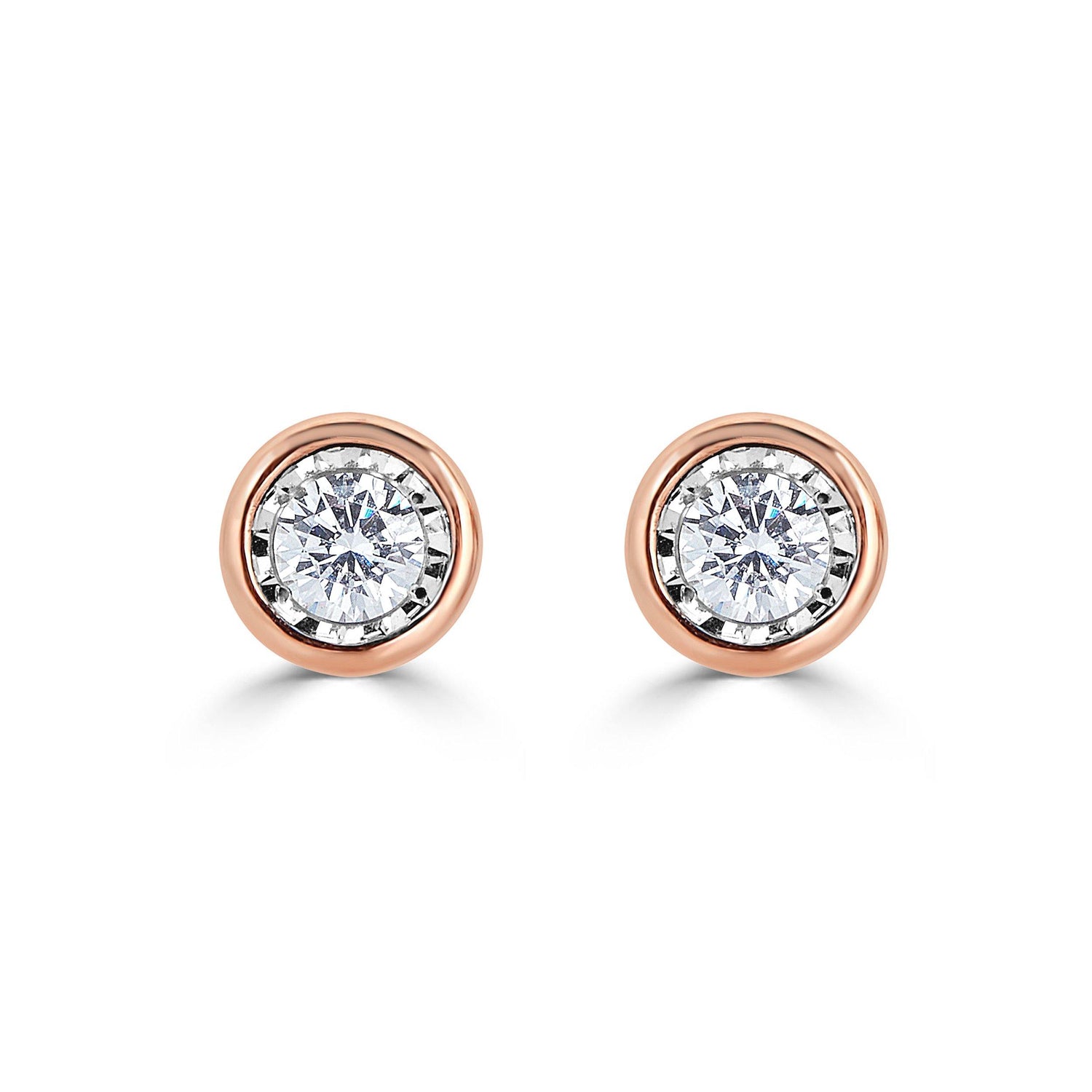 1/4 Cttw 14K Gold Bezel Set Round Natural Diamond Stud Earrings