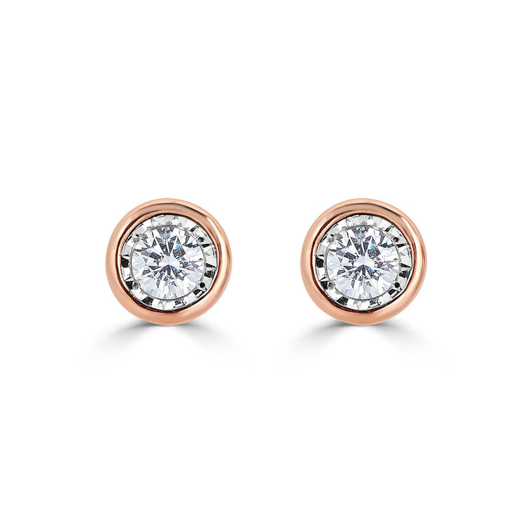 1/4 Cttw 14K Gold Bezel Set Round Natural Diamond Stud Earrings
