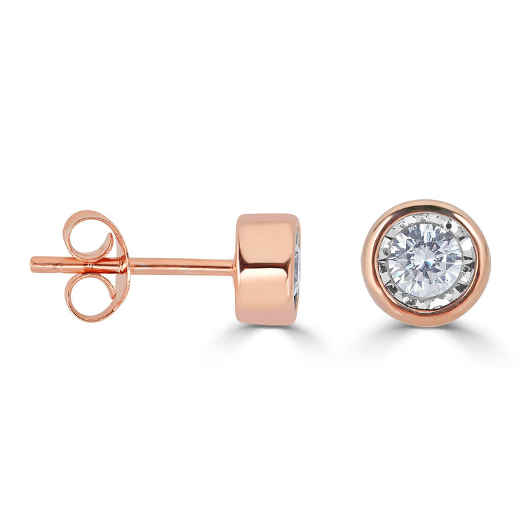 1/4 Cttw 14K Gold Bezel Set Round Natural Diamond Stud Earrings