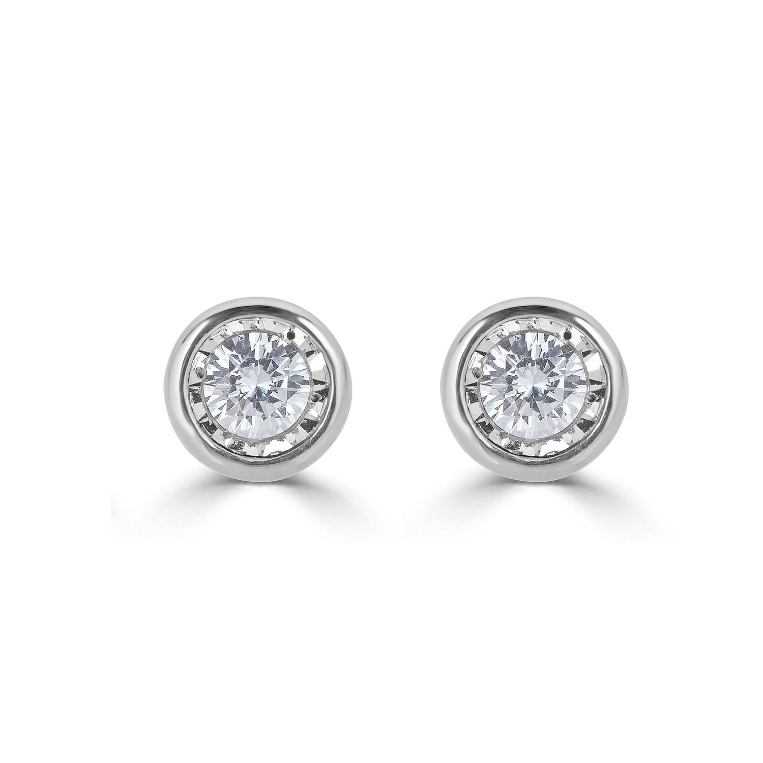1/4 Cttw 14K Gold Bezel Set Round Natural Diamond Stud Earrings