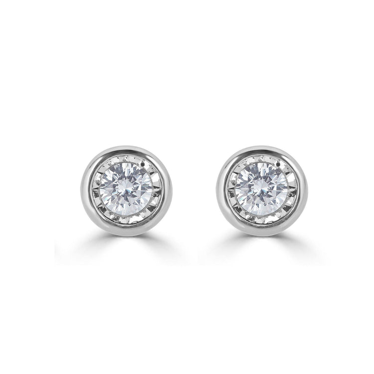 1/4 Cttw 14K Gold Bezel Set Round Natural Diamond Stud Earrings