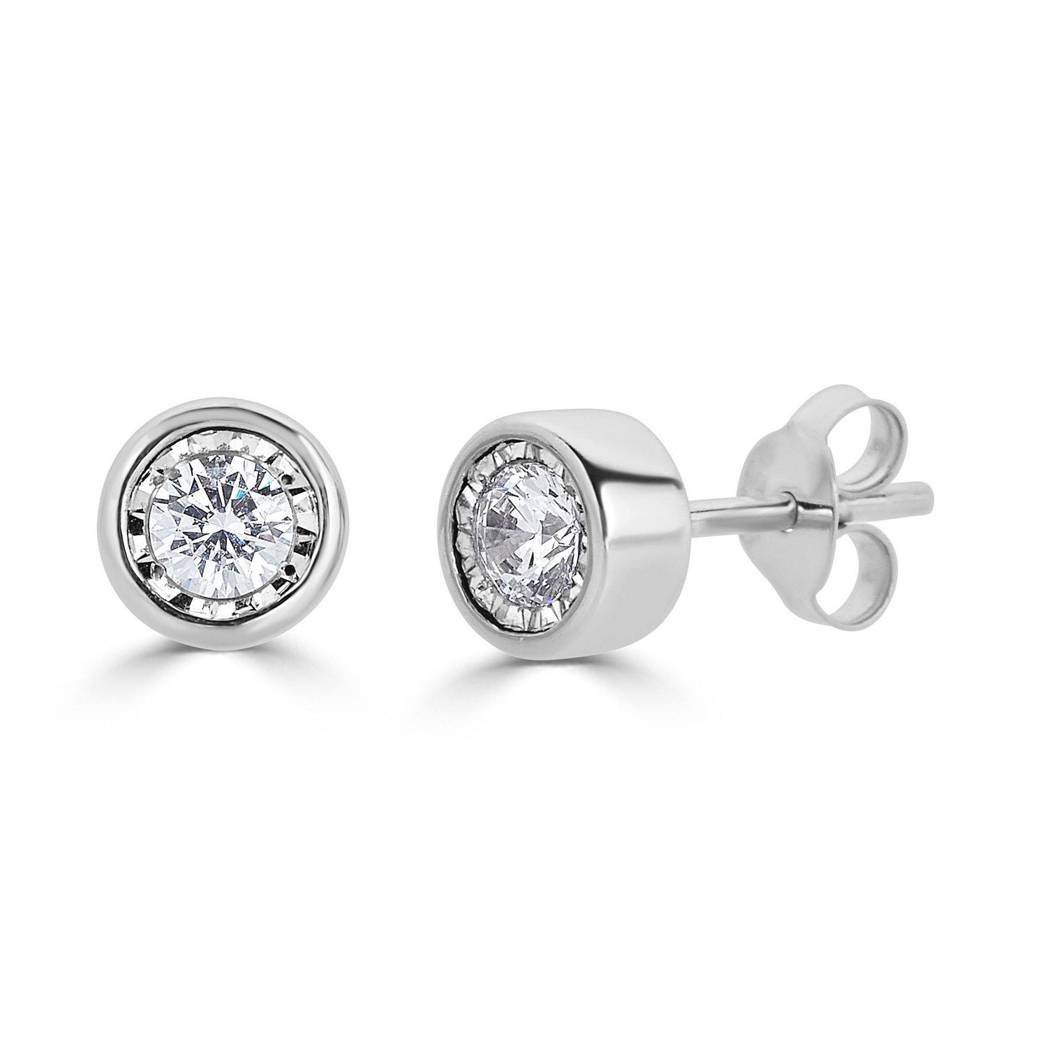 1/4 Cttw 14K Gold Bezel Set Round Natural Diamond Stud Earrings