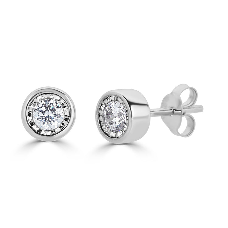 14K Gold Bezel 3/8 Carat TW Natural Round Diamond Earring + Pendant Necklace Set in White, Rose or Yellow Gold