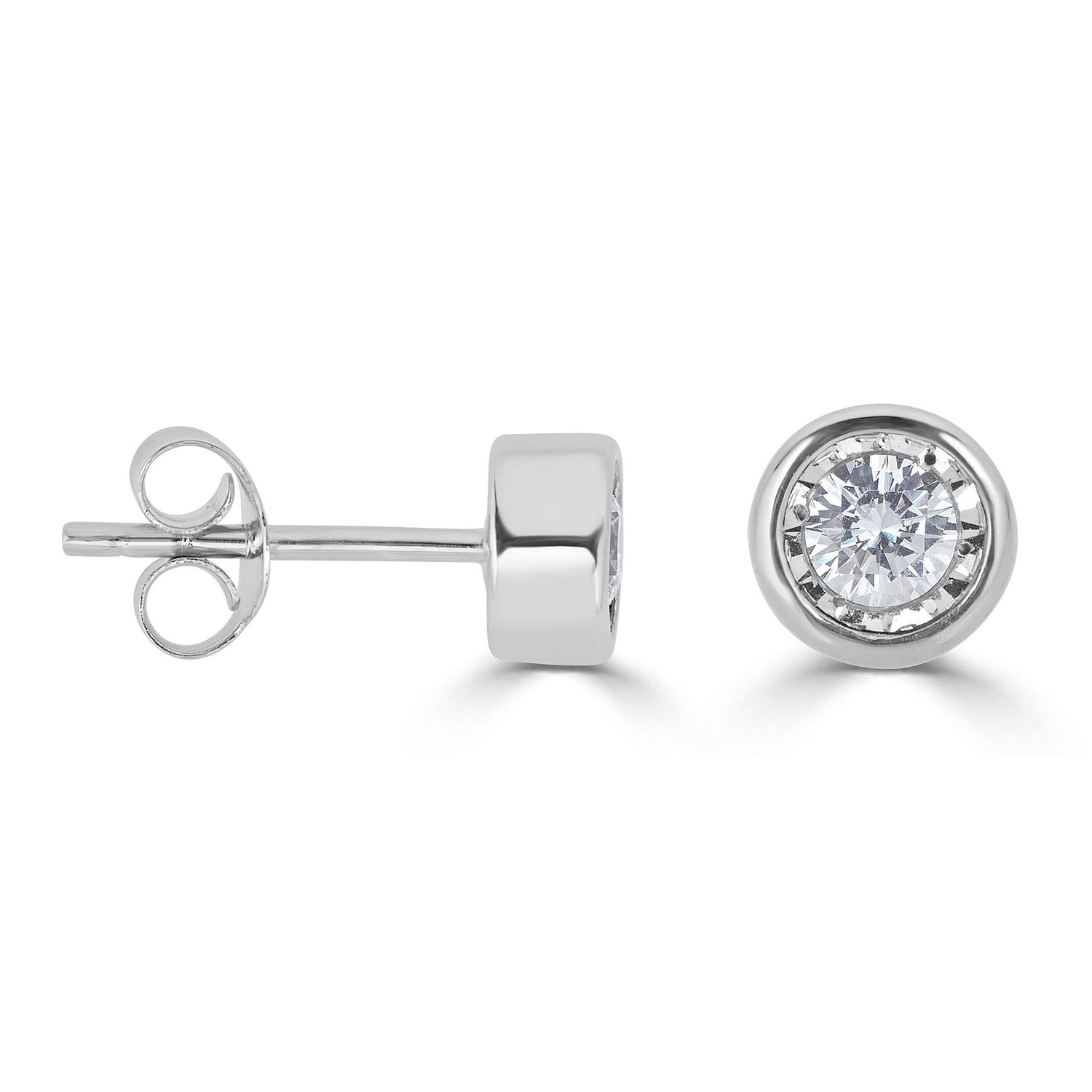 1/4 Cttw 14K Gold Bezel Set Round Natural Diamond Stud Earrings