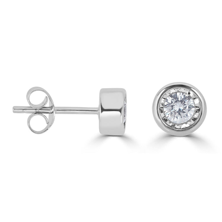 1/4 Cttw 14K Gold Bezel Set Round Natural Diamond Stud Earrings