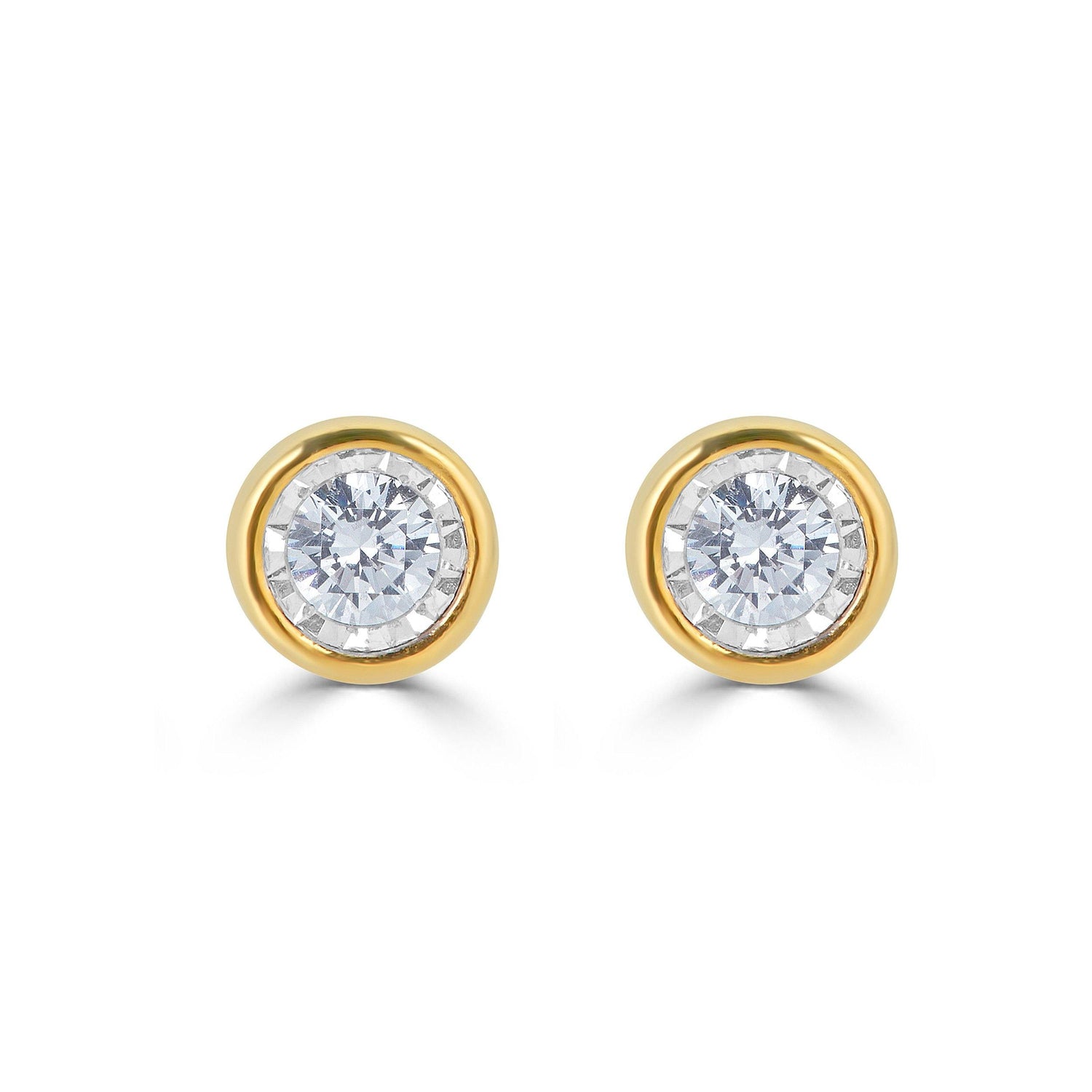 1/4 Cttw 14K Gold Bezel Set Round Natural Diamond Stud Earrings