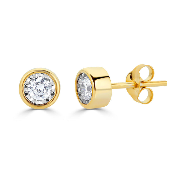 1/4 Cttw 14K Gold Bezel Set Round Natural Diamond Stud Earrings