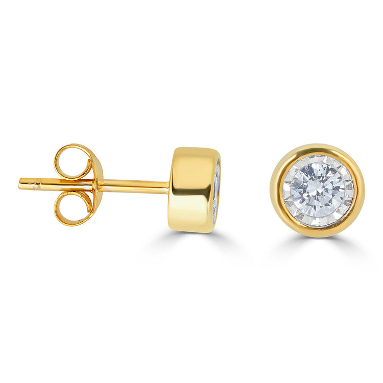 1/4 Cttw 14K Gold Bezel Set Round Natural Diamond Stud Earrings