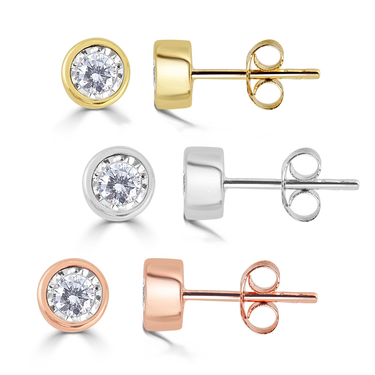 1/4 Cttw 14K Gold Bezel Set Round Natural Diamond Stud Earrings