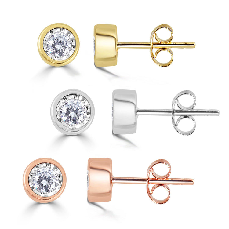 1/4 Cttw 14K Gold Bezel Set Round Natural Diamond Stud Earrings